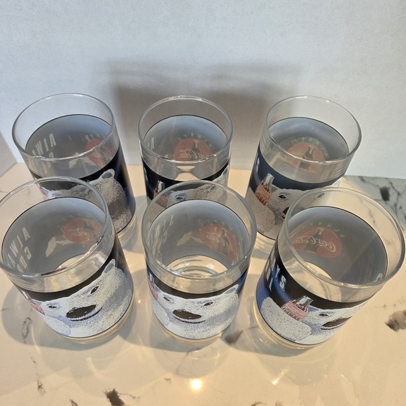 Set of 6 1992 COKE Coca Cola Polar Bear Glasses 16 oz Always Cool Vintage - Picture 2 of 16